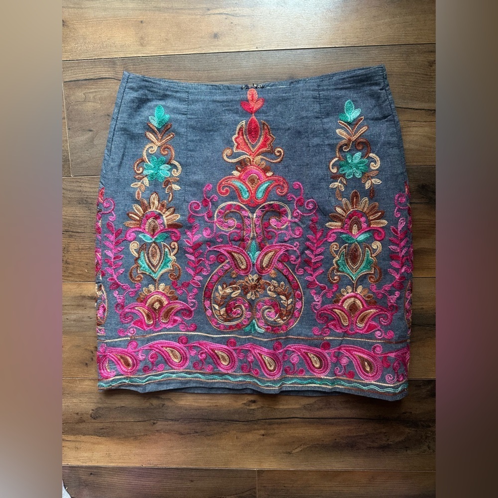 Entro Embroidered Denim Mini Skirt Boho Festival Western Anthro S - Picture 6 of 7